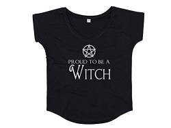 Damen Oversized Shirt V-Ausschnitt mit Druck Proud to be a Witch und Pentagramm (L) von Tachinedas Kreativshop
