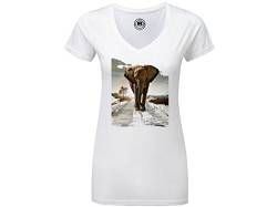 Damen V-Neck T-Shirt mit Druck Elefant (M) von Tachinedas Kreativshop