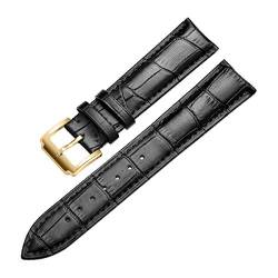Uhrenarmband Kalb echtes Leder-Uhrenarmband 18mm-24mm Uhrenarmband-Zubehör Armband Gold Schwarz,14mm von Tactfulw