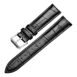 Uhrenarmband Kalb echtes Leder-Uhrenarmband 18mm-24mm Uhrenarmband-Zubehör Armband Silber schwarz,17mm von Tactfulw