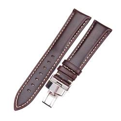 Vintage-Uhrenarmband 18-24mm Bügel echtes Leder Armband Metall Butterflyschließe Schnalle,20mm von Tactfulw