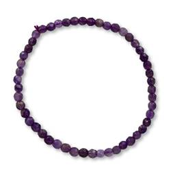 Taddart Minerals - Lila Armband aus dem natürlichen Edelstein Amethyst mit facettierten 4 mm Kugeln auf elastischem Nylonfaden aufgezogen - handgefertigt von Taddart Minerals