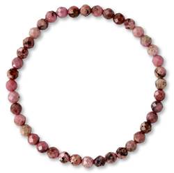 Taddart Minerals - Rosa schwarzes Armband aus dem natürlichen Edelstein Rhodonit mit facettierten 4 mm Kugeln auf elastischem Nylonfaden aufgezogen - handgefertigt von Taddart Minerals