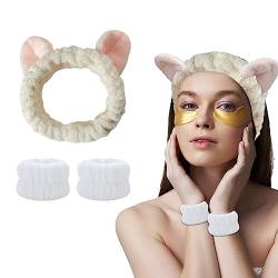 Tadipri 1 Haarband kosmetik und 2 Handgelenk Waschbänder Damen Kosmetisches Stirnband Elastische Korallen Fleece Haarbänder für Waschen Gesicht Spa Yoga Sport Beauty(Weiss) von Tadipri