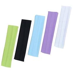 Tadipri 5 Stück 5 Farbe Yoga-Baumwoll-Stirnbänder, elastisches Stretch-Schweißband, Haarband, gemischte Farben, Ballett-Stirnband für Damen/Mädchen, Sport/Pilates/Fitness von Tadipri