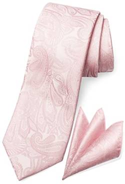 TaecMin Herren Krawatte solide Krawatten für Herren Paisley Krawatten und Einstecktücher Set mit Blumen Anstecknadeln für Hochzeiten, A-pink, Einheitsgröße von TaecMin