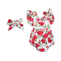 Taenzoess Baby Mädchen Bodys Neugeborenes Sommer Fashion Bekleidung Floral Einteiler Unisex Strampler Kurzarm Spieler (B Red, 0-6 Monate) von Taenzoess