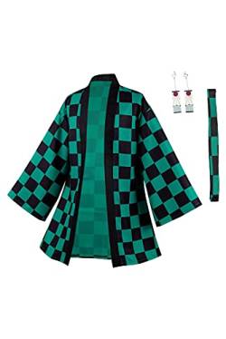 Taeyue Anime Kamado Tanjirou Cosplay Kostüm Halloween Karneval Cosplay Mantel Anzug Kimono Jacke Herren, grün, XL von Taeyue