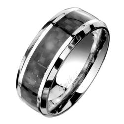 Taffstyle Band Ring Edelstahl Freundschaftsring Herrenring Damenring Partnerring Damen Herren Silber schwarzes Carbon Inlay schräge Kanten Größe 65 (20.7) von Taffstyle