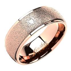 Taffstyle Band Ring Edelstahl mit Glitzer Kristall Ehering Herrenring Damenring Damen Herren Trauring Größe 50 (15.9) Rosegold Breit 6mm von Taffstyle