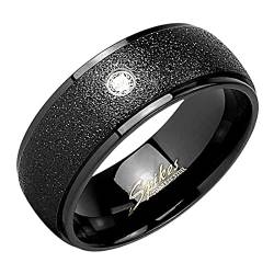 Taffstyle Band Ring Edelstahl mit Glitzer Kristall Ehering Herrenring Damenring Damen Herren Trauring Größe 70 (22.3) Schwarz Breit 8mm von Taffstyle