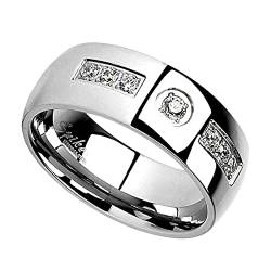 Taffstyle Band Ring Edelstahl mit Zirkonia Kristall Ehering Herrenring Damenring Partnerring Damen Herren Silber Größe 50 (15.9) Breit 6mm von Taffstyle