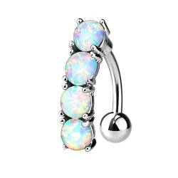 Taffstyle Bauchnabelpiercing Stab Piercing Bauch Bauchnabel Stecker Kugel Perle Reverse mit Glitzer Opal Stein Anhänger Kurz Gebogen Top Down Silber Weiß von Taffstyle