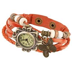 Taffstyle Damen-Armbanduhr Analog Quarz mit Leder-Armband Uhr Vintage Retro Schmetterling Orange von Taffstyle