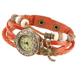 Taffstyle Damen Armbanduhr mit Libelle Lady Vintage Retro Quarz Designer Uhr Elegant Klassisch Modern Damenuhr Frauen Gold Orange von Taffstyle