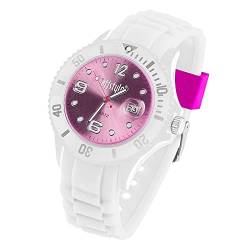 Taffstyle Damen Herren Sportuhr Armbanduhr Silikon Sport Ziffernblatt mit Datum Analog Quarz Farbige Bunte Uhr Weiß Pink von Taffstyle