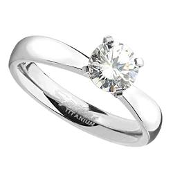 Taffstyle Damen Ring Verlobungsring Edelstahl mit einem Zirkonia Kristall Strass Stein Damenring Trauring Silber Größe 50 (15.9) von Taffstyle