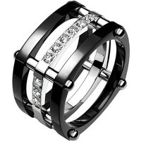 Taffstyle Fingerring Band Ring 3 teilig viereckig Zirkonia Damen Herren, Herrenring Damenring Partnerring Verlobungsring Damen Herren von Taffstyle