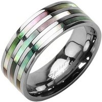 Taffstyle Fingerring Band Ring Wedding Triple Abalone Damen Herren, Titan Wedding Triple Perlmutt Inlay Herrenring Damenring Partnerring von Taffstyle