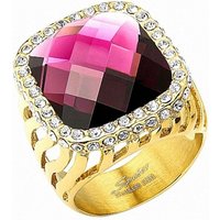 Taffstyle Fingerring Damen Ring XXL großem Lila Amethyst Zirkonia, Designer Damenring vergoldert Amethyst und weißen Zirkonia am Rand von Taffstyle