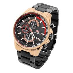 Taffstyle Herren Armbanduhr Edelstahl Wasserdicht Quarz Analog Datum Stopp Stoppuhr Alarm Chronograph Uhr Flieger Sport Fliegeruhr Sportuhr Groß XXL Herrenuhr Männer Schwarz Rosegold von Taffstyle