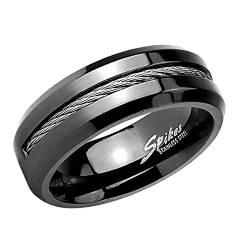 Taffstyle Herren Band Ring Edelstahl mit eingefassten Kabel Bandring Herrenring Partnerring Biker Rocker Schwarz Größe 59 (18.8) von Taffstyle