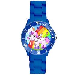 Taffstyle Kinder-Armbanduhr Analog Quarz mit Silikon-Armband Zahlen Einhorn Kinderuhr Lernuhr Sport-Uhr Rainbow Blau von Taffstyle