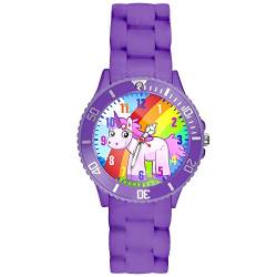 Taffstyle Kinder-Armbanduhr Analog Quarz mit Silikon-Armband Zahlen Einhorn Kinderuhr Lernuhr Sport-Uhr Rainbow Lila von Taffstyle