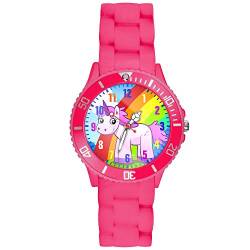 Taffstyle Kinder-Armbanduhr Analog Quarz mit Silikon-Armband Zahlen Einhorn Kinderuhr Lernuhr Sport-Uhr Rainbow Pink von Taffstyle