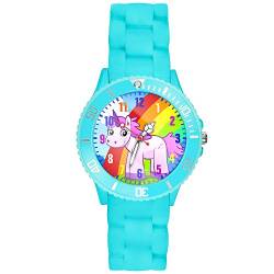 Taffstyle Kinder-Armbanduhr Analog Quarz mit Silikon-Armband Zahlen Einhorn Kinderuhr Lernuhr Sport-Uhr Rainbow Türkis von Taffstyle