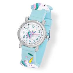 Taffstyle Kinder Armbanduhr Silikon Einhorn Unicorn Pferd Gummi Sportuhr Analog Quarz Bunte Sport Uhr Farbige Kinderuhr Mädchen Mädchenuhr Lernuhr Hellblau von Taffstyle