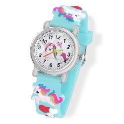 Taffstyle Kinder Armbanduhr Silikon Einhorn Unicorn Pferd Gummi Sportuhr Analog Quarz Bunte Sport Uhr Farbige Kinderuhr Mädchen Mädchenuhr Lernuhr Türkis von Taffstyle