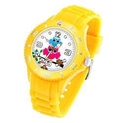 Taffstyle Kinder Armbanduhr Silikon mit Blumen Eulen Familie Motiv Sportuhr Analog Quarz Bunte Sport Uhr Farbige Kinderuhr Mädchen Junge Lernuhr Little 34 mm Gelb von Taffstyle