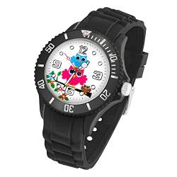 Taffstyle Kinder Armbanduhr Silikon mit Blumen Eulen Familie Motiv Sportuhr Analog Quarz Bunte Sport Uhr Farbige Kinderuhr Mädchen Junge Lernuhr Little 34 mm Schwarz von Taffstyle