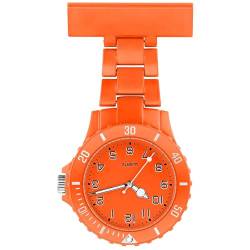 Taffstyle Krankenschwesteruhr Schwesternuhr Kitteluhr mit Nadel Silikon Analog Krankenschwester Uhr Tragbar Einziehbar Taschenuhr Pflegeuhr Hängeuhr Damen Herren Kinder Pfleger Orange von Taffstyle