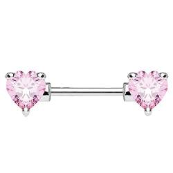 Taffstyle Piercing Schmuck Brustwarzenpiercing Brustwarze Intimpiercing Brust Nippel Intim Ohr Ohrpiercing Barbell gerade Hantel Stab mit Herz Glitzer Kristall 12mm Silber Rosa von Taffstyle