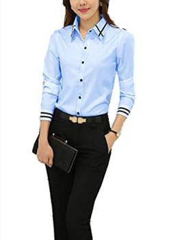 Taiduosheng Damen-Hemd, langärmelig, schmal, Button-Down-Kragen, Arbeitshemd, blau, Klein von Taiduosheng