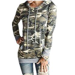 Taiduosheng Damen Langarm Weich Tasche Hoodies Camouflage Print Pullover Kapuzenpullover Sweatshirt, camouflage, S von Taiduosheng