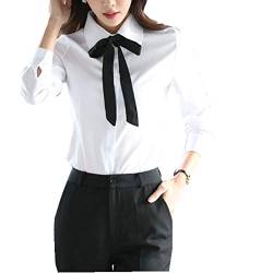 Taiduosheng Damen Slim Tops Blusen Langarm Weiß Button Down Shirts mit Bindebändern Arbeitsshirts Gr. Small, weiß von Taiduosheng