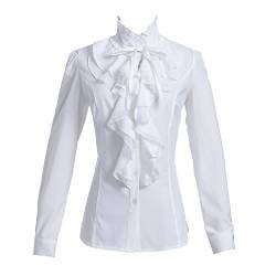 Taiduosheng Frauen Shirts Spitze Rüschen Hals Stehkragen Button Down Bluse Langarm OL Shirt Tops, weiß, X-Large von Taiduosheng