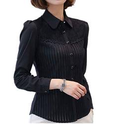 Taiduosheng Kragen Button Down Vintage Langarm Spitze Schwarz, Schwarze Spitze, Large von Taiduosheng