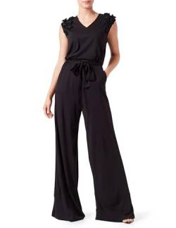 Taifun Damen Eleganter Jumpsuit mit Chiffon-Blumen überschnittene Schultern, Kurzarm unifarben lang Schwarz 46 von Taifun