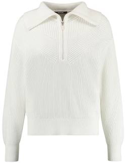 Taifun Damen Pullover mit Troyerkragen Langarm, Ärmelbündchen unifarben Offwhite 44 von Taifun