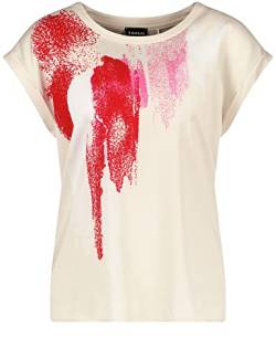 Taifun Damen T-Shirt mit Satin-Front Kurzarm, mit Ärmelaufschlag, überschnittene Schultern Frontprint Light Creme Gemustert 40 von Taifun