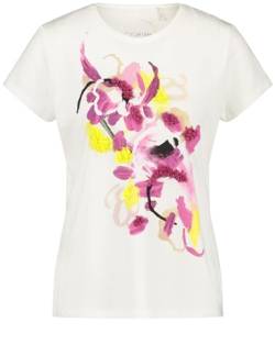 Taifun Damen T-Shirt mit verziertem Frontprint Kurzarm Frontprint, floral Offwhite Gemustert 44 von Taifun