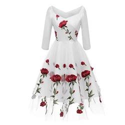 Taigood Damen Vintage Rose bestickte Kleid der 1950er Jahre V-Ausschnitt Spitze Abendgesellschaft Cocktailkleider White-2 L von Taigood