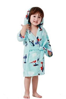 Taigood Kinder Bademantel Jungen Mädchen Hoodie Roben Kleinkind weichen Pyjamas Nachtwäsche- Gr. 1-2 Jahre, Blaue Ebene von Taigood