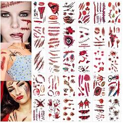 Halloween Temporäre Tattoo Aufkleber,Halloween Narben Tattoo Halloween Schminke,Wasserdicht Terror Tattoo für Halloween Party,Body Makeup Requisiten--30 Blatt von TaimeiMao