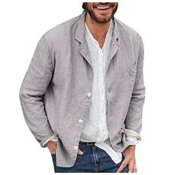 Tainala-Herren Leinen Blazer Herren, Sakko Herren Regular Fit, Blazer Herren Sportlich, Leinen Sakko Mit DREI Knöpfen, Einfarbig, Leichte Anzugjacke Freizeitjacke für Business Hochzeit (3XL, Grau) von Tainala-Herren