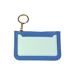 Tainrunse Damen-Geldbörse, tragbar, Mini-Geldbörse aus Kunstleder, mit Reißverschluss, schlanke Geldbörse, Schlüsselanhänger, Kartenhalter, einfarbige Geldbörse Blau von Tainrunse